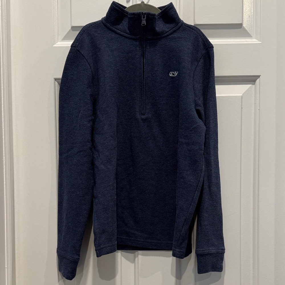 Vineyard Vines saltwater quarter 3/4 zip sweater boys size small 8-10 navy blue - Picture 4 of 8